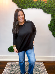 Second Take Raised Rib Long Sleeve Top in Black