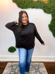 Second Take Raised Rib Long Sleeve Top in Black