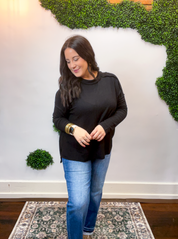 Second Take Raised Rib Long Sleeve Top in Black