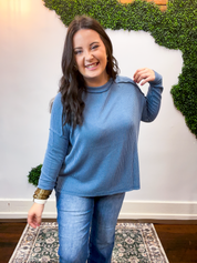 Second Take Raised Rib Long Sleeve Top in Dusty Blue