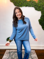 Second Take Raised Rib Long Sleeve Top in Dusty Blue