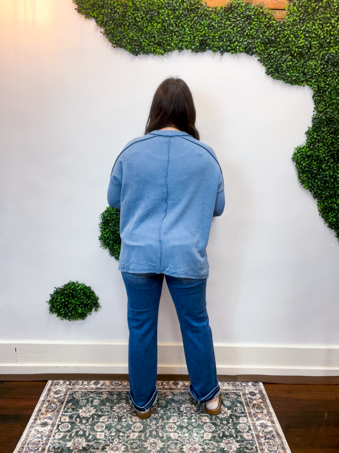 Second Take Raised Rib Long Sleeve Top in Dusty Blue