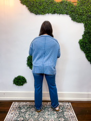 Second Take Raised Rib Long Sleeve Top in Dusty Blue