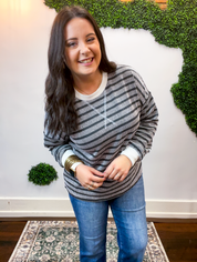 All Season Stripe Pullover in Black
