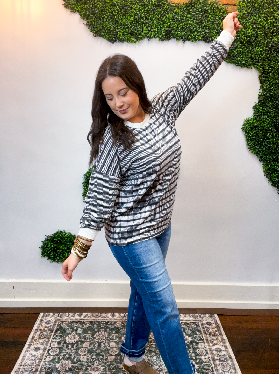 All Season Stripe Pullover in Black