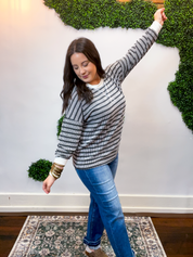 All Season Stripe Pullover in Black