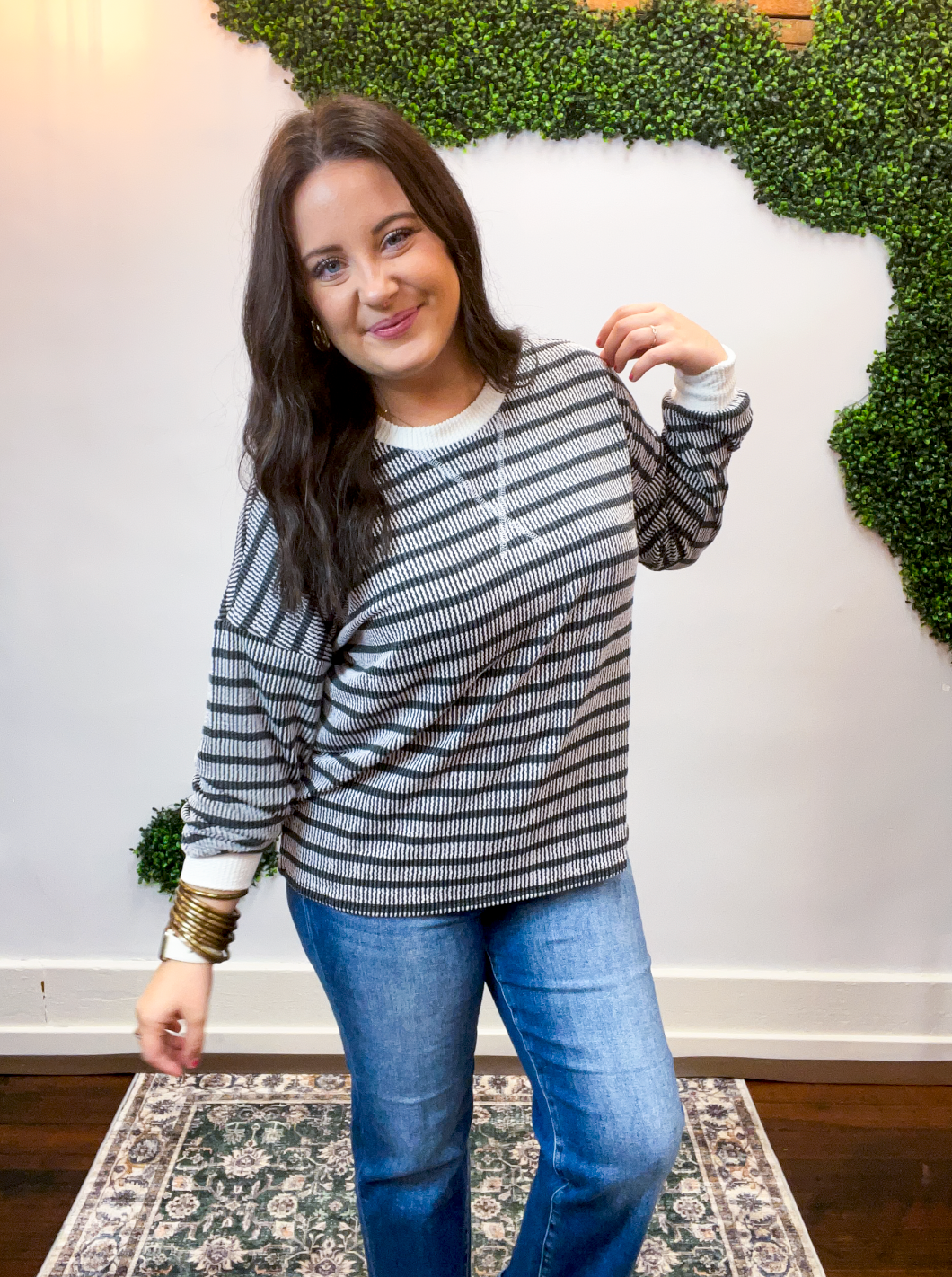 All Season Stripe Pullover in Black