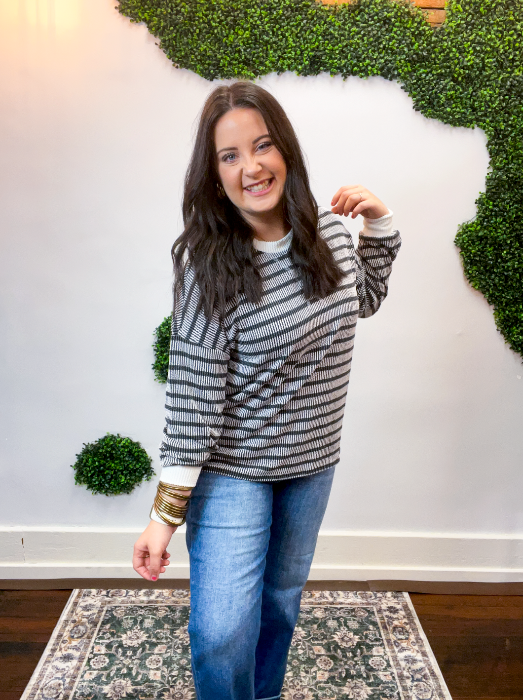 All Season Stripe Pullover in Black