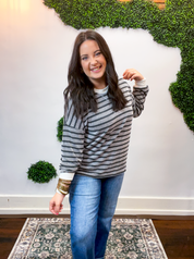 All Season Stripe Pullover in Black