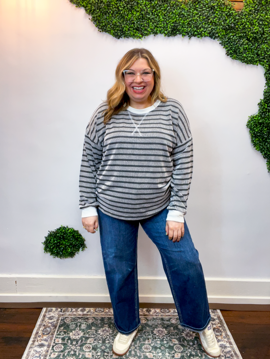 All Season Stripe Pullover in Black