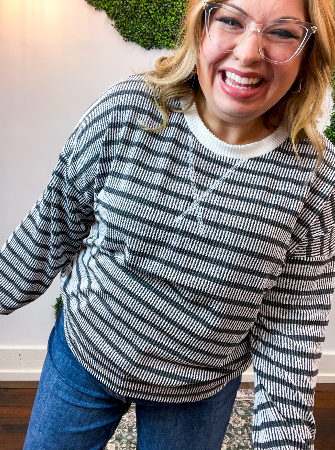 All Season Stripe Pullover in Black