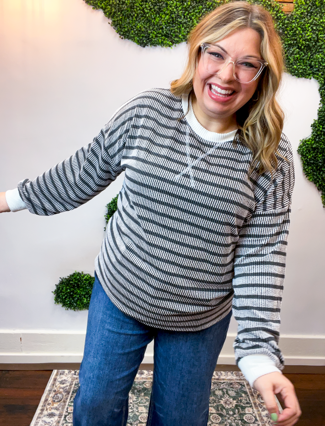 All Season Stripe Pullover in Black