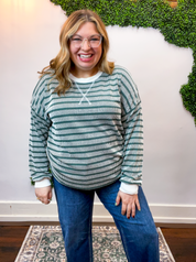 All Season Stripe Pullover in Hunter Green