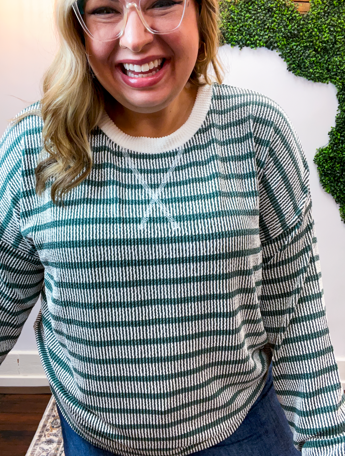 All Season Stripe Pullover in Hunter Green