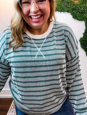 All Season Stripe Pullover in Hunter Green