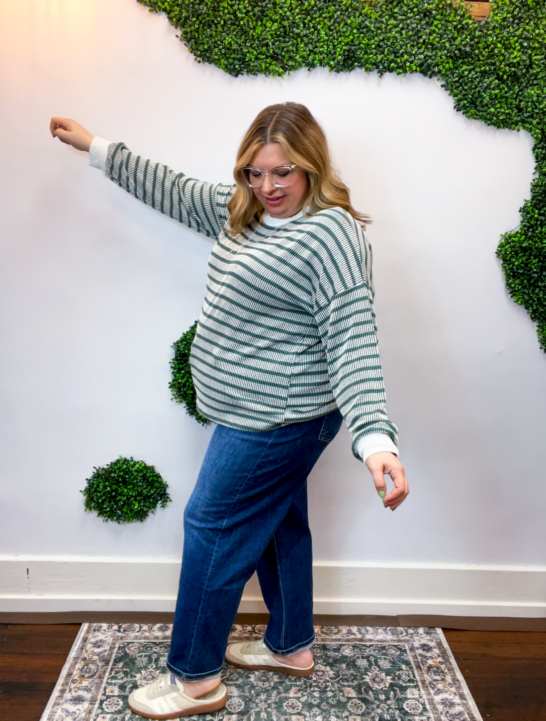 All Season Stripe Pullover in Hunter Green