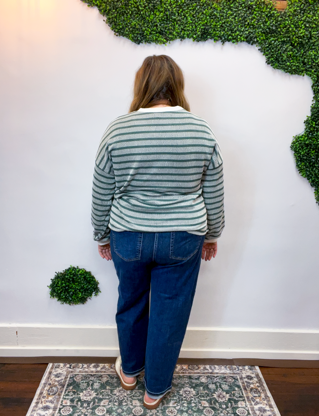 All Season Stripe Pullover in Hunter Green
