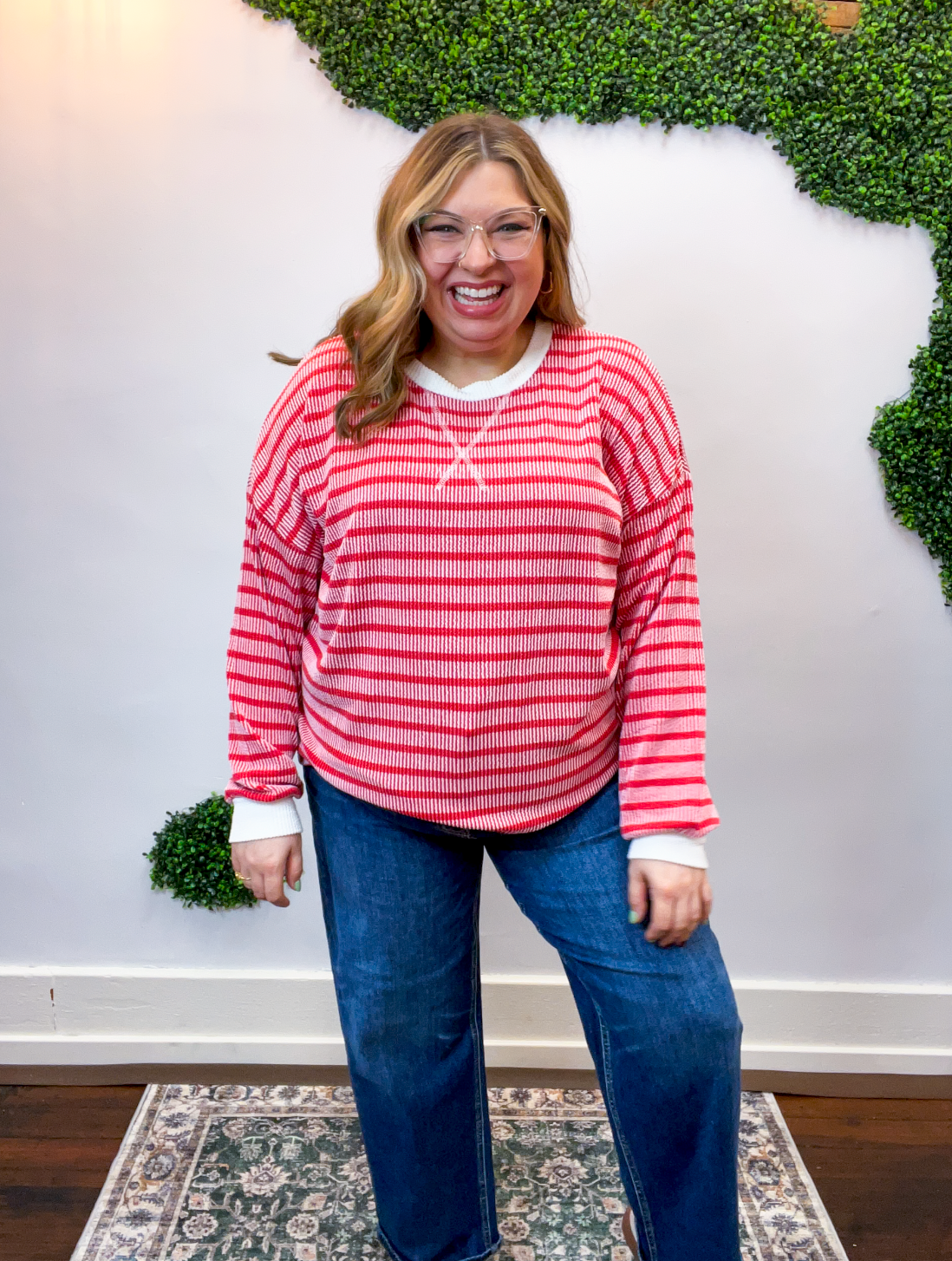 All Season Stripe Pullover in Ruby Red
