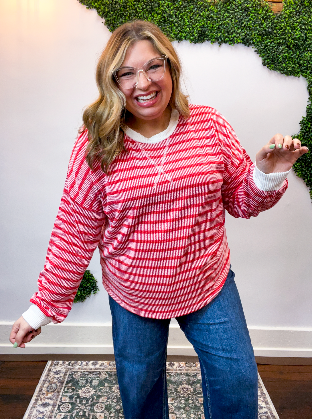 All Season Stripe Pullover in Ruby Red