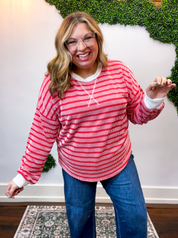 All Season Stripe Pullover in Ruby Red
