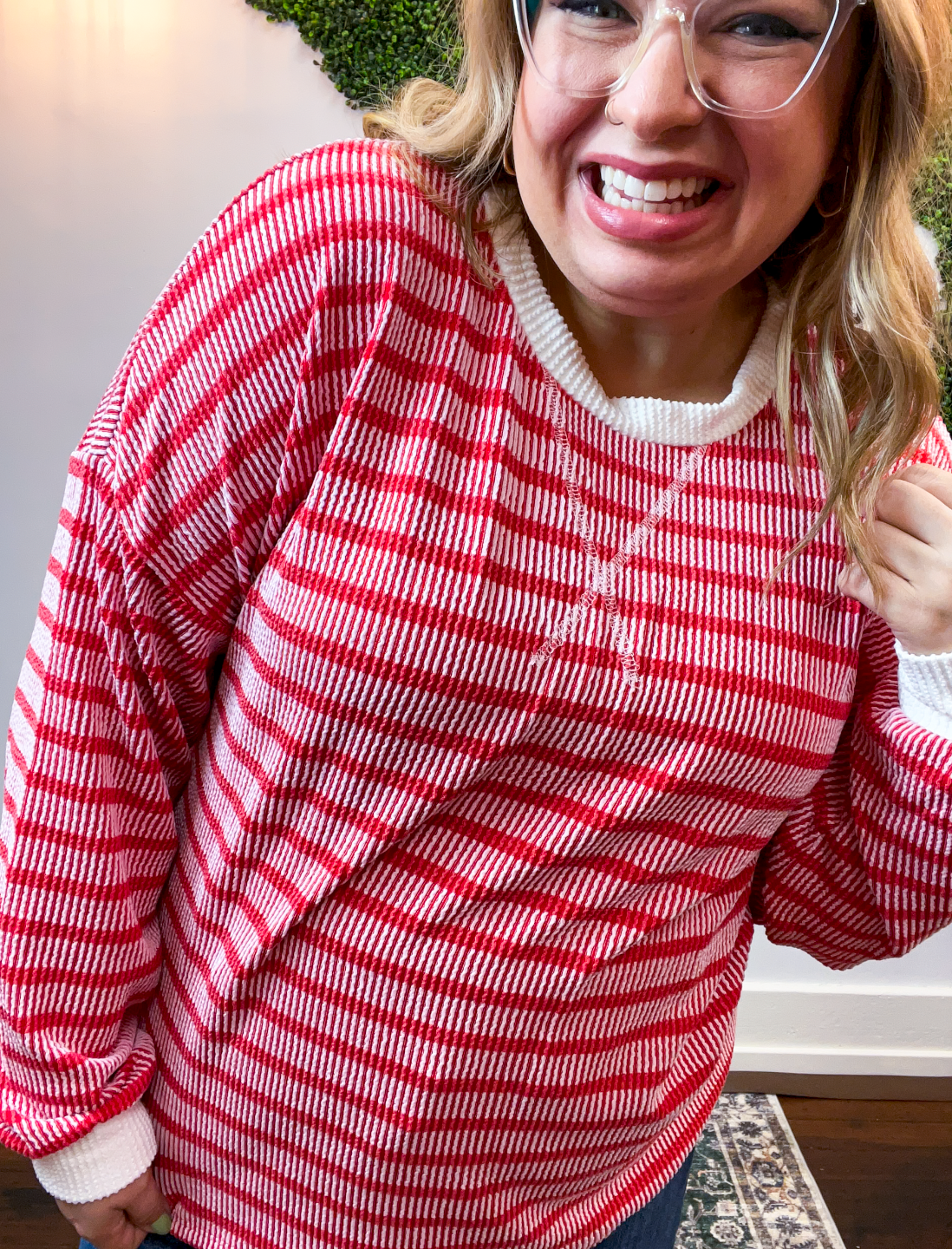 All Season Stripe Pullover in Ruby Red