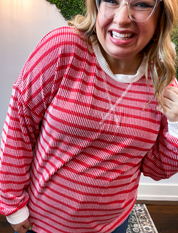 All Season Stripe Pullover in Ruby Red