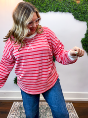 All Season Stripe Pullover in Ruby Red