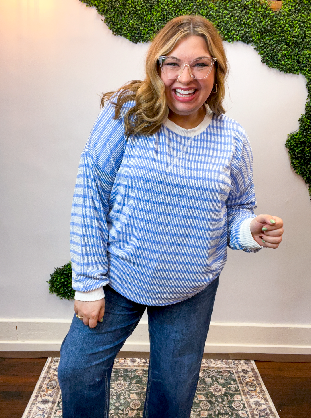All Season Stripe Pullover in Cornflower Blue