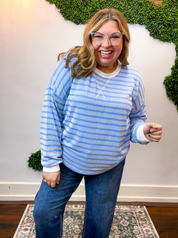 All Season Stripe Pullover in Cornflower Blue