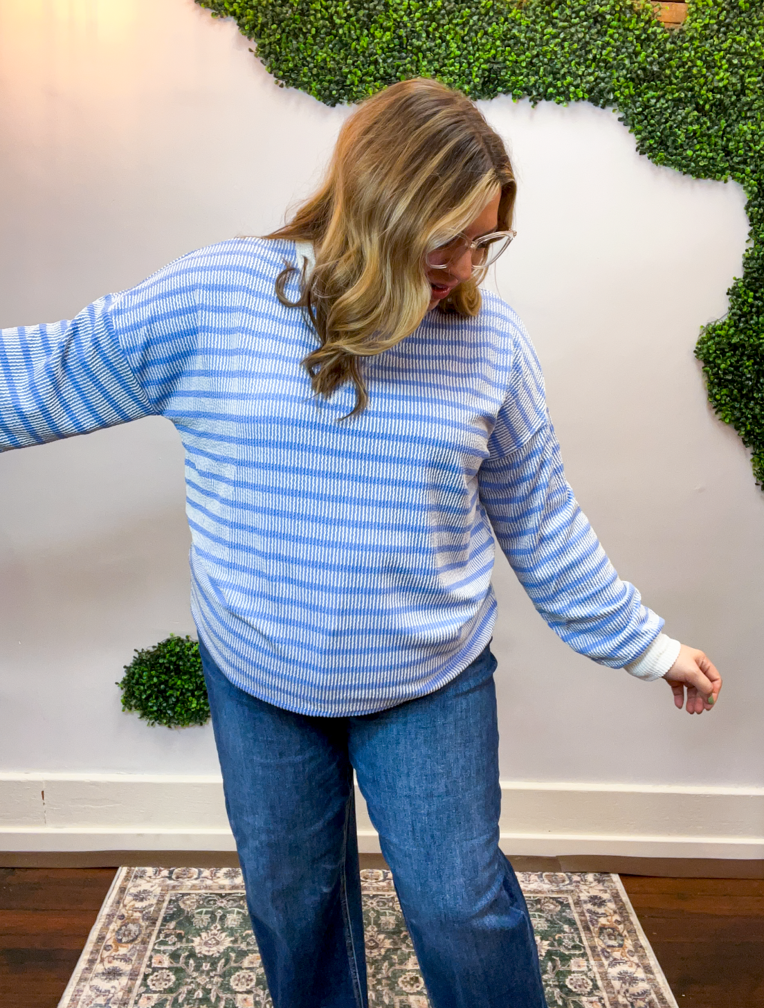 All Season Stripe Pullover in Cornflower Blue