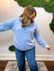 All Season Stripe Pullover in Cornflower Blue
