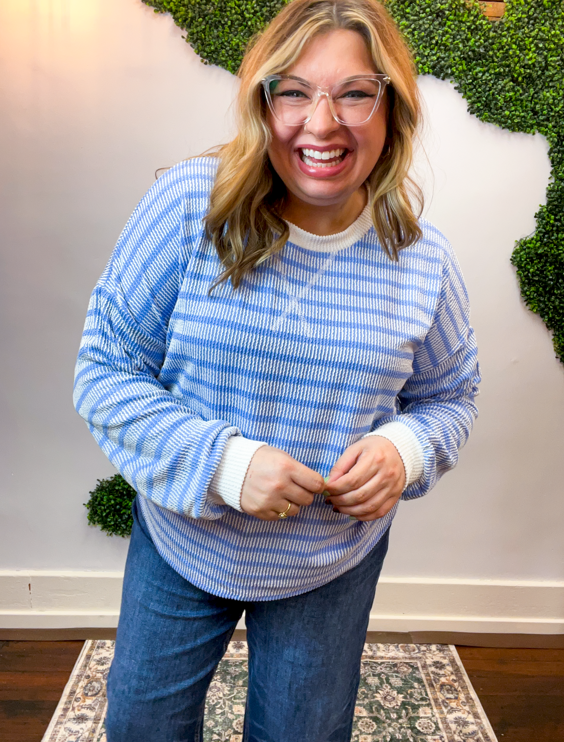 All Season Stripe Pullover in Cornflower Blue