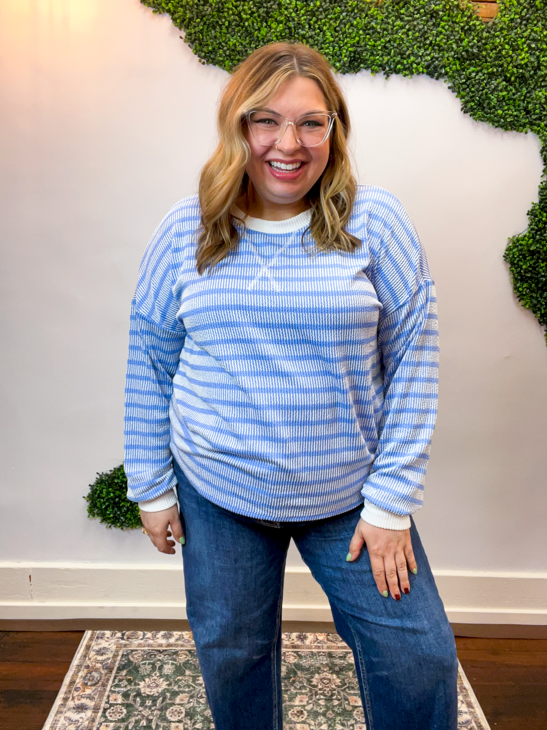 All Season Stripe Pullover in Cornflower Blue