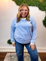 All Season Stripe Pullover in Cornflower Blue