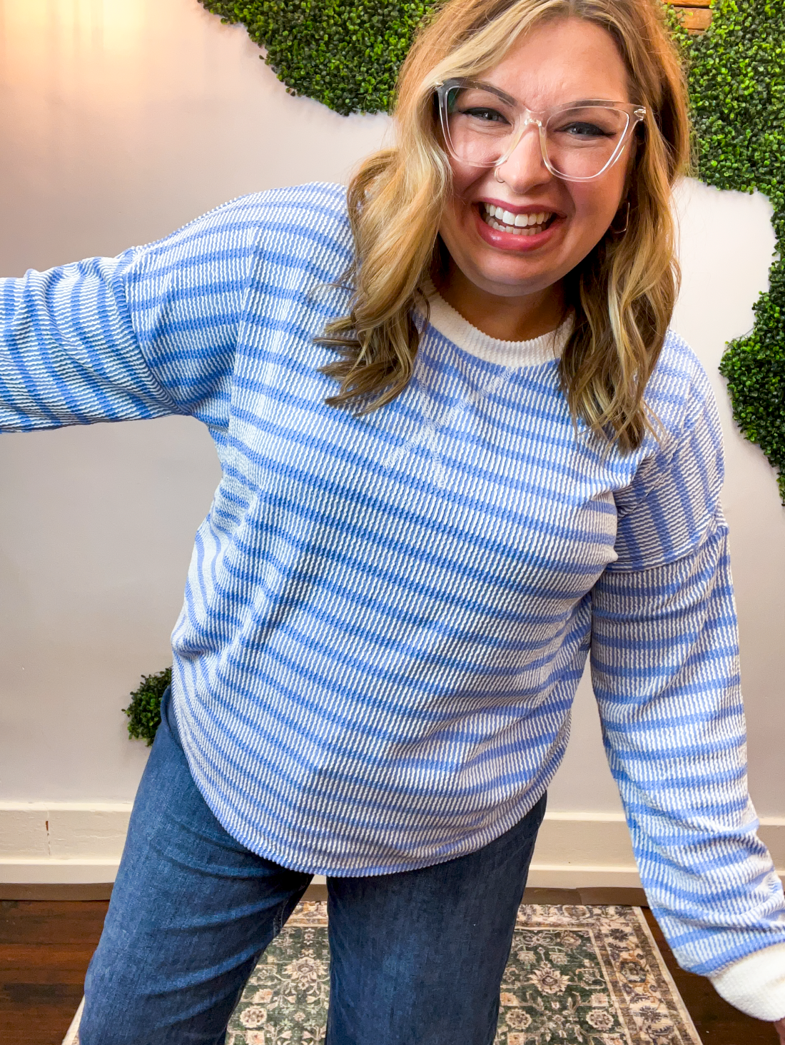 All Season Stripe Pullover in Cornflower Blue