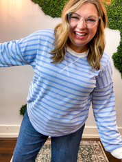 All Season Stripe Pullover in Cornflower Blue