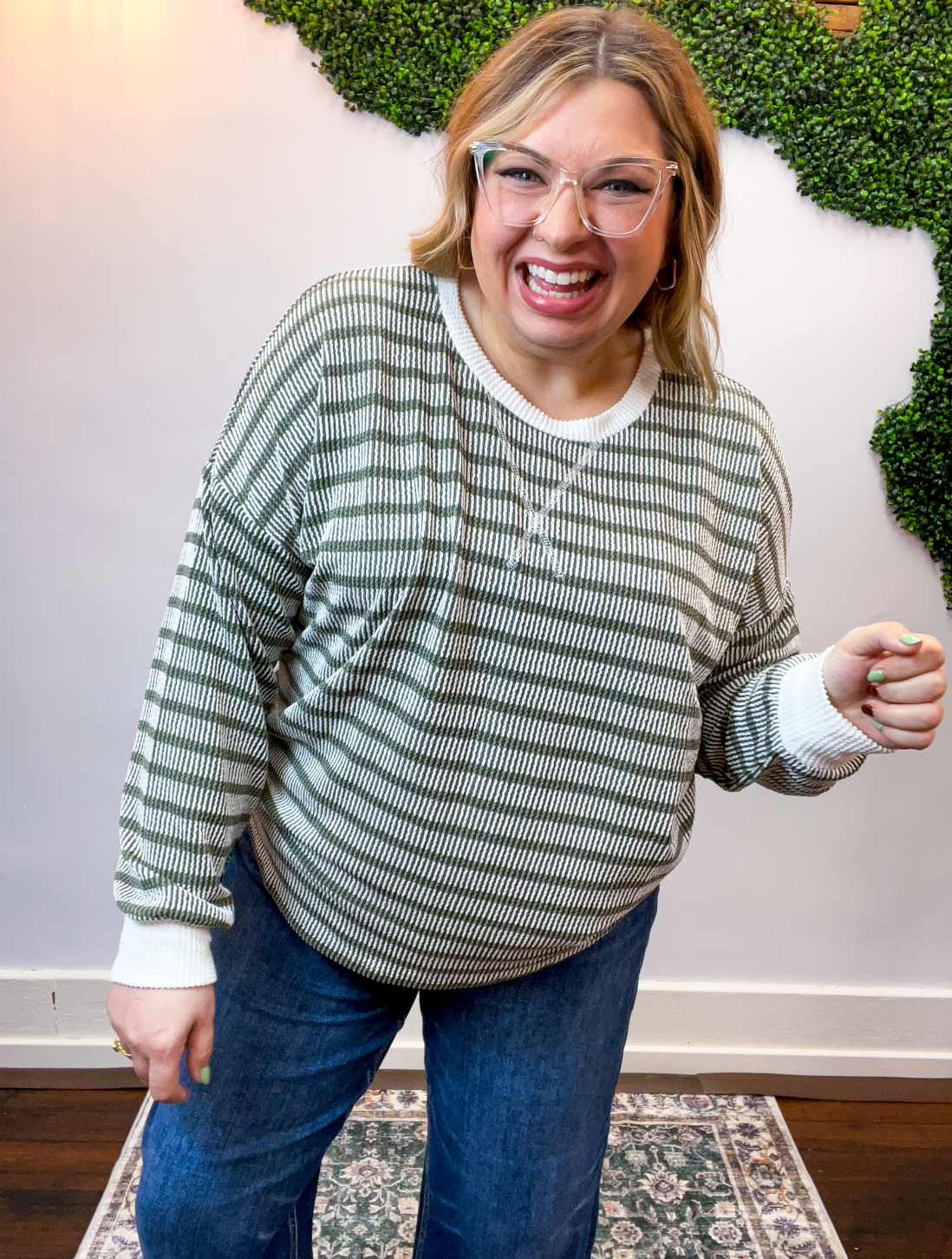 All Season Stripe Pullover in Olive