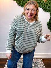 All Season Stripe Pullover in Olive