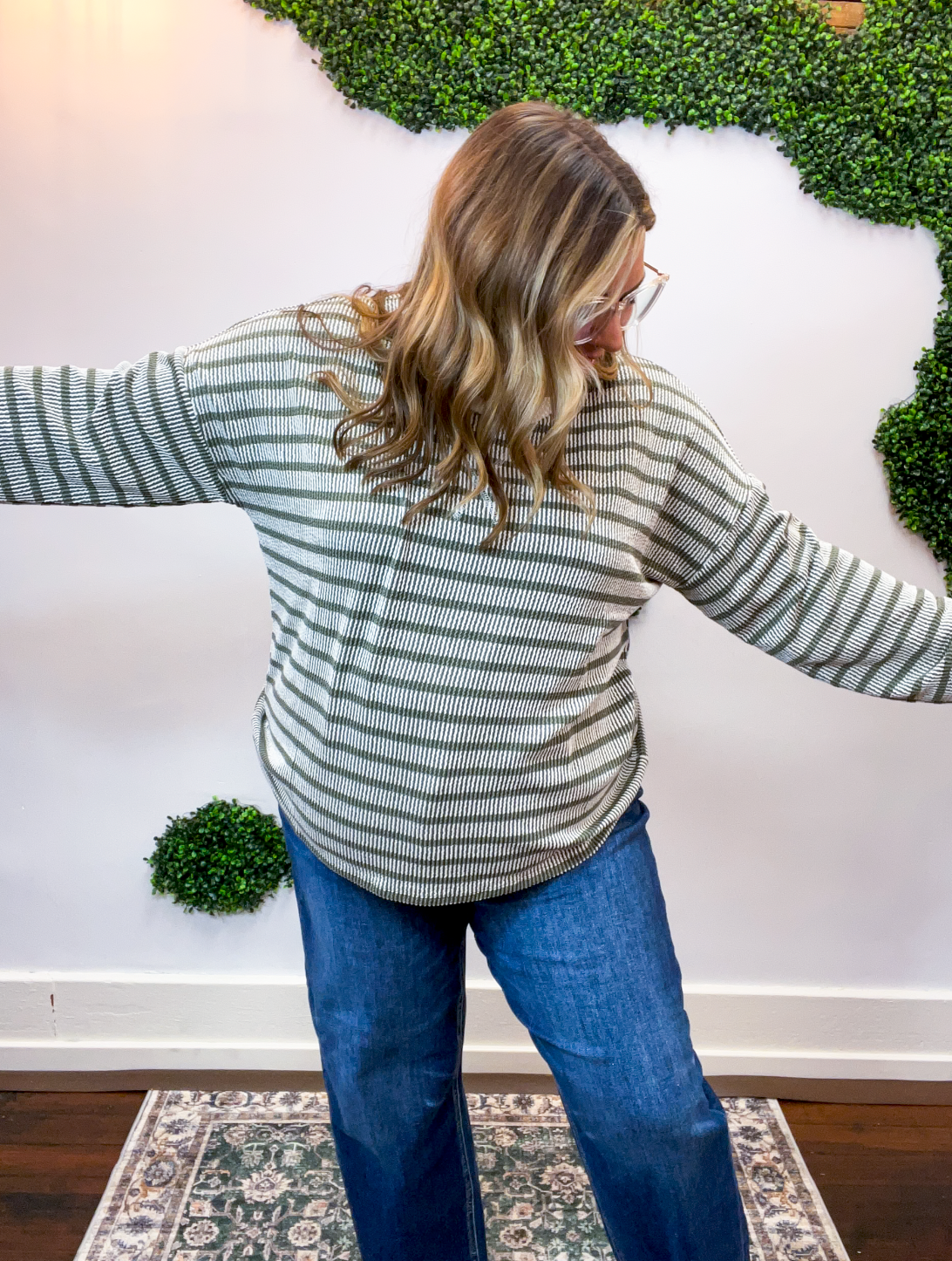 All Season Stripe Pullover in Olive
