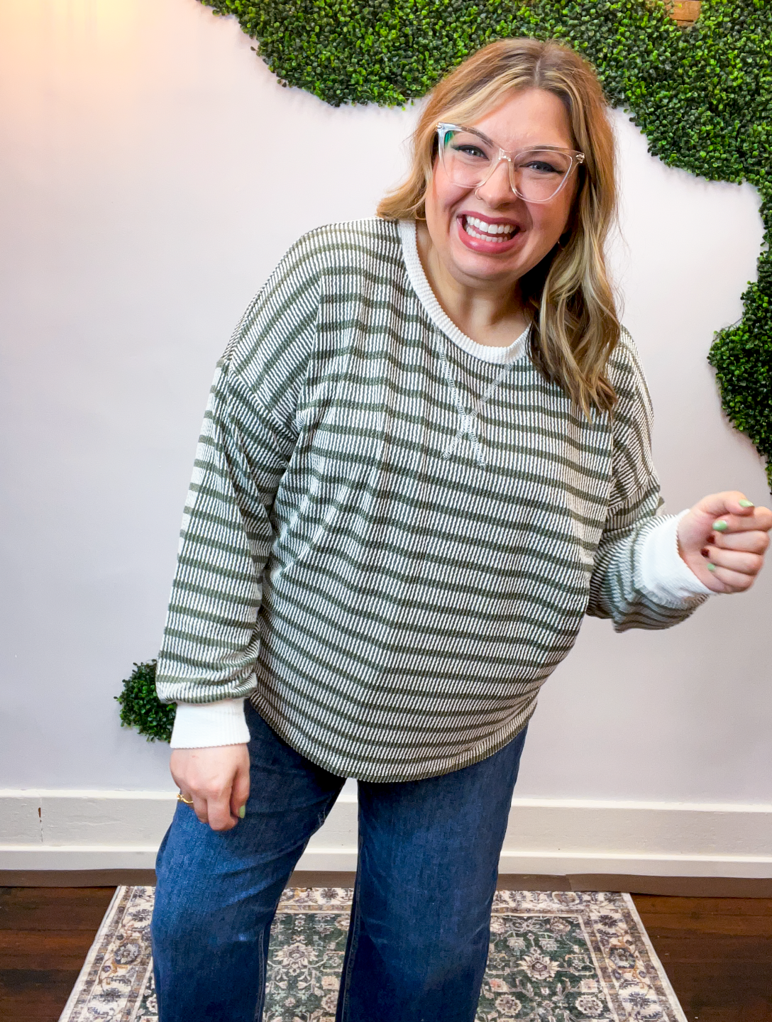 All Season Stripe Pullover in Olive