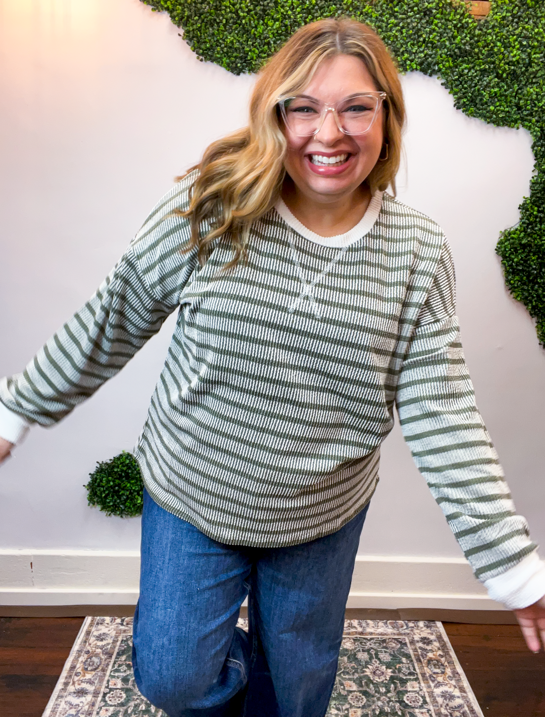 All Season Stripe Pullover in Olive