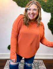 Second Take Raised Rib Long Sleeve Top in Burnt Orange