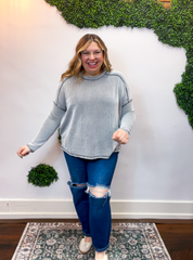 Second Take Raised Rib Long Sleeve Top in Black & White