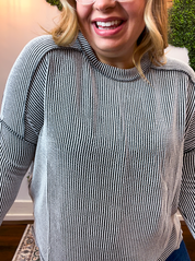 Second Take Raised Rib Long Sleeve Top in Black & White