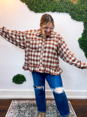 Mahogany Plaid Peplum Top