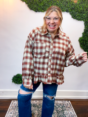 Mahogany Plaid Peplum Top