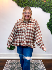 Mahogany Plaid Peplum Top