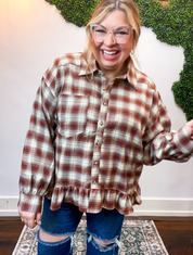 Mahogany Plaid Peplum Top