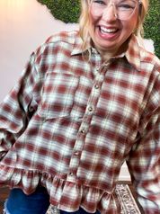Mahogany Plaid Peplum Top