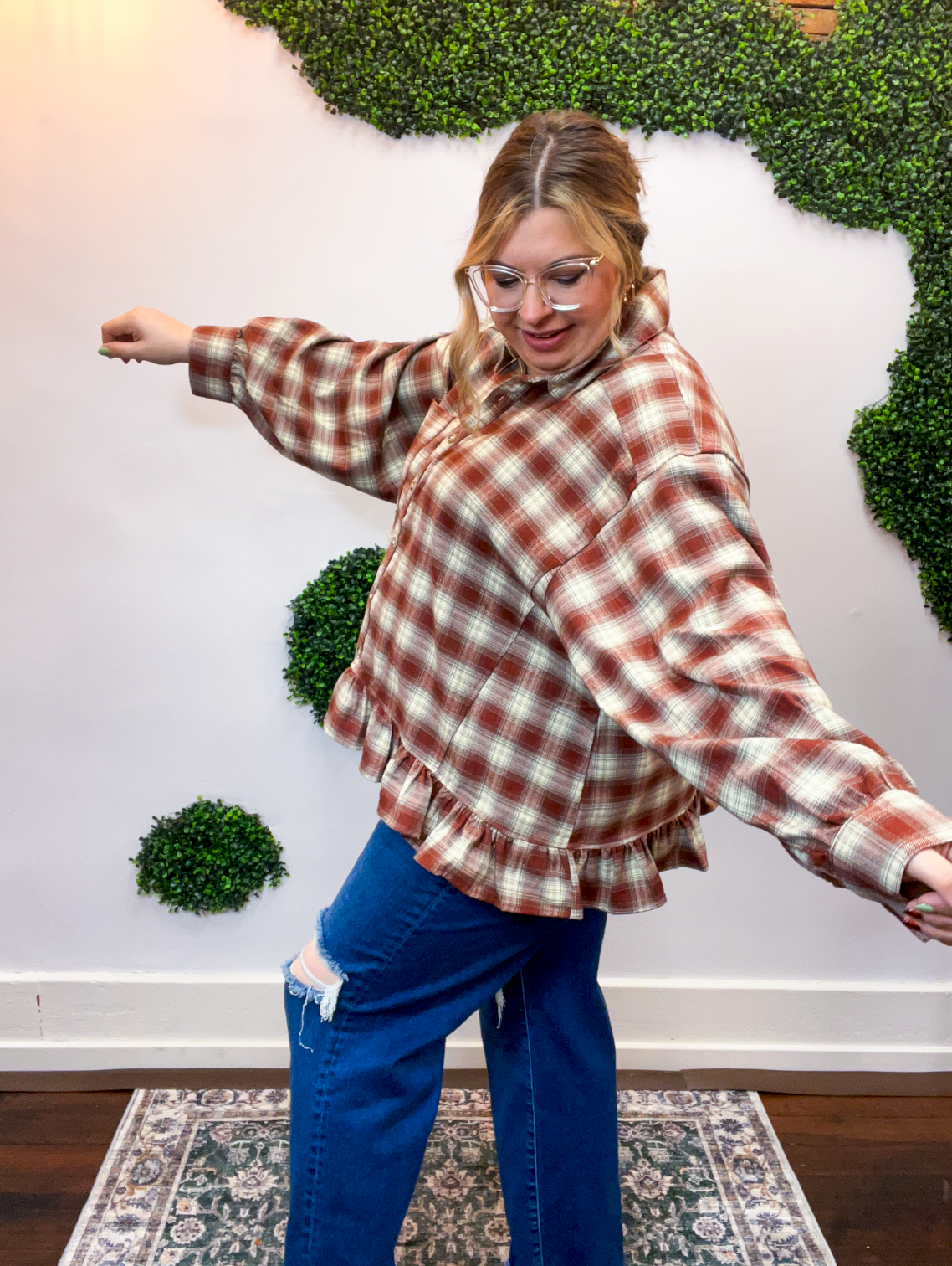 Mahogany Plaid Peplum Top